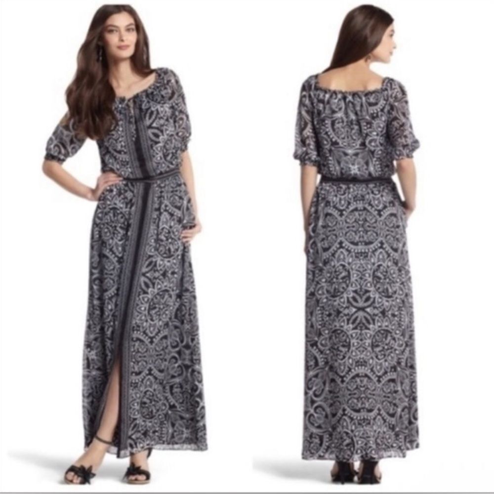 White House Black Market Women's Black Boho Maxi Dress Size 2